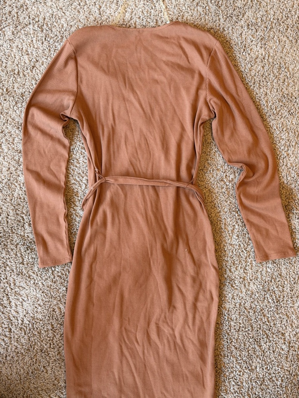 No Boundaries Brown Ribbed Button-Front Long Sleeve Midi Dress - Picture 5 of 8